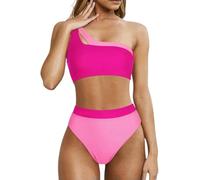 XXYAOCHEN Bikini Bikini da Donna A Due Pezzi, A Vita Alta, per L'Estate E La Spiaggia, dai Colori Vivaci.-Rosso-XL