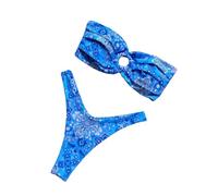 XXYAOCHEN Bikini Bikini da Donna Colorato, retrò, Senza Spalline, con Stampa, Ideale per La Spiaggia.
