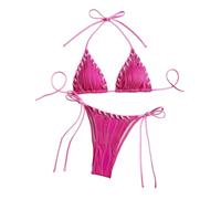 XXYAOCHEN Bikini Bikini Estivo da Donna con Allacciatura al Collo, in Tessuto Intrecciato, dai Colori Vivaci, Perfetto per La Spiaggia.- Rosso-L