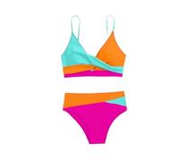 XXYAOCHEN Bikini Costume da Bagno Bikini da Donna A Due Pezzi con Scollo all'Americana, Vita Alta E Colori Vivaci.-Colore 4-M