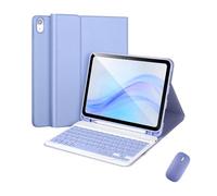 XYAL Covers e Custodie, Custodia protettiva for tablet con tastiera, custodia in pelle PU+TPU compatibile con iPad A16 11a generazione 11 pollici 2025(Light Purple+Keyboard+mouse)