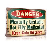 XYBH Bar Man Cave Decor Danger: Mentally Unstable, Not 'Illy Medicated. Keep Safe Distance. Targa in latta per uomo Cave Outdoor Bar Decor (30 x 40 cm)