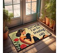 XYBH Decorazione vintage una donna che tiene un gatto nero con rose sullo sfondo. Zerbino decorativo per esterni per patio, bagno, set di tappeti (50 x 80 cm)