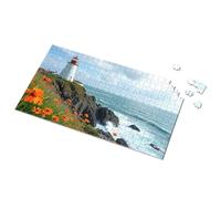 XYBH Divertente cartello da cucina in latta rosso e bianco con immagine di un faro sulla costa, puzzle da bar, decorazione per grotta (300 pezzi)