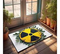 XYBH Divertente decorazione per la stanza con un cartello radioattivo giallo circondato da foglie verdi. Zerbino divertente decorazione da bagno per camera (50 x 80 cm)