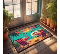 XYBH Divertente zerbino con due fenicotteri che si rilassano accanto a un falò sulla spiaggia. Zerbino divertente per la stanza, decorazione autunnale per esterni (40 x 60 cm)