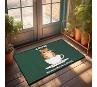 XYBH Grande zerbino autunnale con criceto in una tazza di caffè con la didascalia perché omicidio è sbagliato. Zerbino per camera da letto o esterno (65 x 90 cm)