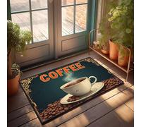 XYBH Home Sweet Home Zerbino con tazza di chicchi di caffè fumante illustrazione vintage zerbino tappeto fattoria tappeto decorazione bar cioccolata calda (40 x 60 cm)
