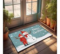XYBH Tappetini autunnali per porta d'ingresso, un bambino in abiti rossi si trova accanto a un pupazzo di neve in una giornata di neve. Zerbino per ingresso tappetini per casa (50 x 80 cm)