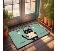 XYBH Tappetino da bagno con gatto nero con una lettera con cuori intorno. Zerbino decorativo per bagno, tappeto autunnale (40 x 60 cm)