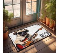 XYBH Tappeto autunnale per esterni con carlino che suona la chitarra: On The Rock, tappetino decorativo per bar, cacao caldo (40 x 60 cm)