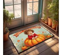 XYBH Things For Boys Room A Child Sits on a large Pumpkin with Happy Thanksgiving Written above - Zerbino per ingresso esterno dormitorio (50 x 80 cm)