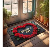XYBH Zerbini per ingresso esterno divertente una composizione a forma di cuore di rose rosse con le parole zerbino personalizzato tappetino di benvenuto estivo (40 x 60 cm)