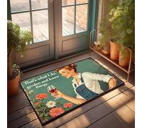 XYBH Zerbino autunnale per ingresso esterno con una donna in tuta che tiene un bicchiere di vino con fiori intorno a lei. Zerbino da esterno per porta d'ingresso casa da solo (50 x 80 cm)