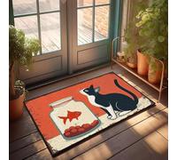 XYBH Zerbino con scritta "Fall Front Door" per esterni con un gatto che guarda con desiderio un pesce rosso in un barattolo. Zerbino divertente per la casa e la stanza dei giochi (50 x 80 cm)