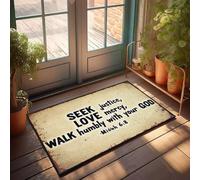 XYBH Zerbino con scritta "Knock Before Entering Door Sign Seek Justice, Love Mercy, Walk Humbly With Your God". Zerbino invernale di benvenuto decorativo per camper (40 x 60 cm)