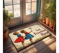 XYBH Zerbino con scritta "Welcome-Ish" con due ragazze che soffia su un dente di leone con una bandiera americana al centro, zerbino alla moda per la tua stanza indie (40 x 60 cm)