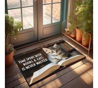 XYBH Zerbino con scritta "Welcome-Ish Time Spent With Books & Cats Is Never Wasted". Zerbino alla moda per decorare la tua stanza indie (65 x 90 cm)