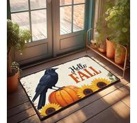 XYBH Zerbino con testo divertente, un corvo nero appollaiato su una zucca con girasoli, saluto autunnale. Zerbino per ingresso interno e autunno tappeti esterni (40 x 60 cm)