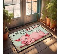 XYBH Zerbino decorativo da giardino, con scritta "Living The Pig Life And Loving It!", accessorio per cucina, patio, bar (65 x 90 cm)