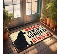 XYBH Zerbino per esterni con scritta in lingua inglese "Warning: Property Guarded By Attack Cat. Zerbino Runner Outdoor Tappeto Divertente Bagno Tappeti (50X80CM)