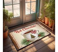 XYBH Zerbino per esterni, grande, cioccolata calda con decorazioni festive. Zerbino da cucina, stile fattoria, tappetino primaverile per esterni (40 x 60 cm)