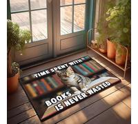 XYBH Zerbino per porta d'ingresso, divertente con scritta in inglese "Time Spent With Books Is Never Wasted", tappeto autunnale per esterni, set di tappeti da cucina (40 x 60 cm)