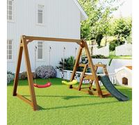 XYEJL Altalena da Giardino per Esterni, con Scivolo E Scaletta per Bambini a Partire dai 3 Anni, Struttura in Legno Massiccio, Parco Giochi con 2 Posti a Dondolo, Dispositivo di Gioco per Giardino