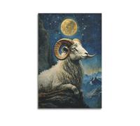 XYEMLZCC Poster decorativo da parete su tela, motivo "Ram Under The Moon", stampa moderna, per camera da letto, 20 x 30 cm