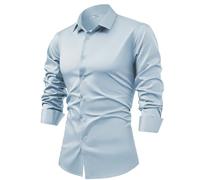 XYERDLYN Camicia da Uomo A Maniche Lunghe in Raso di Seta con Gemelli, Camicie Eleganti, Casual, Lucide, con Bottoni, di Lusso, per Feste, Balli di Fine Anno, Matrimonio, Lavoro, Non Stirabile, Blu M