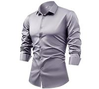 XYERDLYN Camicia da Uomo A Maniche Lunghe in Raso di Seta con Gemelli, Camicie Eleganti, Casual, Lucide, con Bottoni, di Lusso, per Feste, Balli di Fine Anno, Matrimonio, Lavoro, Top Non Stirabile