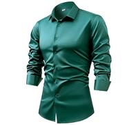 XYERDLYN Camicia da Uomo A Maniche Lunghe in Raso di Seta con Gemelli, Camicie Eleganti, Casual, Lucide, con Bottoni, di Lusso, per Feste, Balli di Fine Anno, Matrimonio, Lavoro, Top Non Stirabile