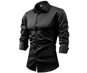 XYERDLYN Camicia da Uomo A Maniche Lunghe in Raso di Seta con Gemelli, Camicie Eleganti, Casual, Lucide, con Bottoni, di Lusso, per Feste, Balli di Fine Anno, Matrimonio, Lavoro, Top Non Stirabile