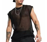 XYFfybhsd Trasparente Canotta a Rete da Uomo T-shirt senza Maniche Maglia Muscolare Camicia Leggera(Size:S,Color:Nero)