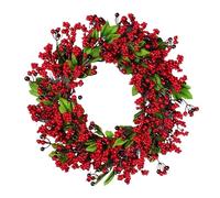 XYFGSBHQ Ghirlande di Natale for la Porta d'ingresso, Fatte a Mano, con Foglie di cipresso e Bacche Rosse, ghirlande di Pino, Decorazioni Natalizie for pareti e finestre di casa(Berry with Leaf)