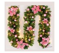 XYFGSBHQ Ghirlande Natalizie da 2,7 m con pigne, Bacche Rosse, ghirlande Natalizie Artificiali for la casa, Albero di Natale, Scale, Porta, Decorazione di Capodanno(Pink)