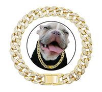 XYHAOAI Collare Cubano in Argento con Catena per Cani, Collare Cubano con Diamanti, Collare in Metallo con Fibbia di Sicurezza, per Cani di Piccola, Media e Grande Taglia, Gatti,d'oro,22inch 55cm