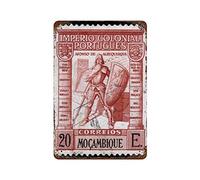 XYHH Targa in metallo vintage Mozambico circa 1938 Un francobollo stampato in Portogallo mostra il ritratto di Alfonso De Albuquerque pittura in ferro piastra verticale retrò decorazione da parete