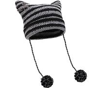 XYIYI Cappelli all'uncinetto da donna a maglia con pompon Grunge Goth Accessori Slouchy Beanies per donne e ragazze, nero/grigio, Taglia unica
