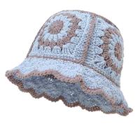 XYIYI - Cappello alla pescatora da donna in pizzo a benna, cappello da spiaggia pieghevole fatto a mano, cappello da pesca intrecciato a mano carino, Blu, Taglia unica