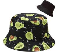 XYIYI - Cappello alla pescatora, da spiaggia, cappelli da donna, reversibile, double face, Avocado Nero, 56-58 cm