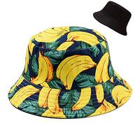 XYIYI - Cappello alla pescatora, da spiaggia, cappelli da donna, reversibile, double face, Banana, 56-58 cm