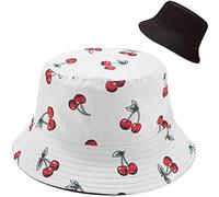 XYIYI - Cappello alla pescatora, da spiaggia, cappelli da donna, reversibile, double face, Ciliegia2, 56-58 cm