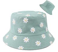 XYIYI - Cappello alla pescatora, da spiaggia, cappelli da donna, reversibile, double face, Fiore verde., Taglia unica