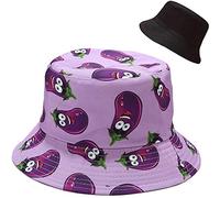 XYIYI - Cappello alla pescatora, da spiaggia, cappelli da donna, reversibile, double face, Melanzana, 56-58 cm