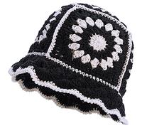 XYIYI Cappello da donna all'uncinetto, realizzato a mano, pieghevole, da spiaggia, carino, tessuto a mano, cappello da pescatore, Nero , Taglia unica