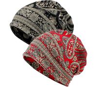 XYIYI Cappello da donna per chemioterapia, in cotone, morbido, 2 pezzi Anacardi Fiore Nero Rosso, Taglia unica