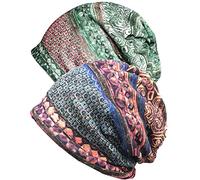 XYIYI Cappello da donna per chemioterapia, in cotone, morbido, 2 pezzi etnico verde blu-v, Taglia unica