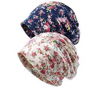 XYIYI Cappello da donna per chemioterapia, in cotone, morbido, 2 pezzi floreale beige blu-z, Taglia unica