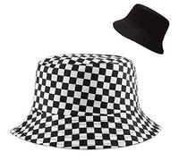 XYIYI Cappello da Pescatore da Spiaggia, Cappello da Pescatore da Donna, Reversibile a Doppio Lato, Bandiera a Scacchi, 56-58 cm